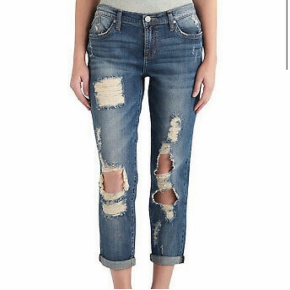Rock & Republic Indee Midrise Destructed Boyfriend Ankle Jeans - Size 14
